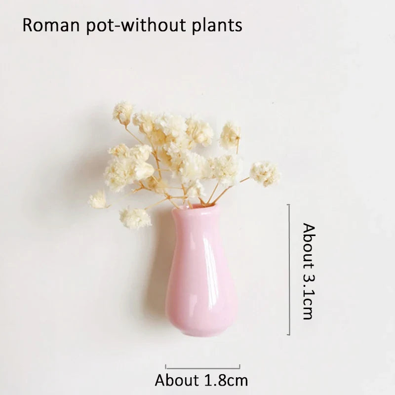 Rynx | Mini Ceramics Vase Refrigerator Magnet DIY Porcelain Vase Refrigerator Magnet Message Sticker Flower s Green Plant Kitchen Gift Decor