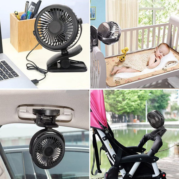 Lisslune | Portable Clamp Fan with 360° Rotation – USB & Rechargeable Battery