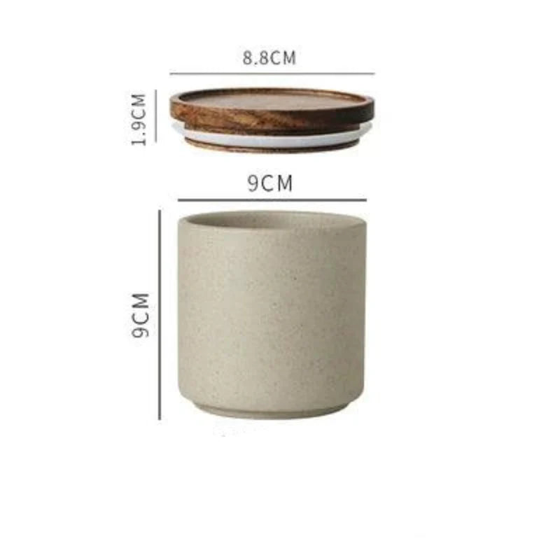 Lisslune | Vintage Japanese Ceramic Spice Storage Set with Acacia Wood Tray