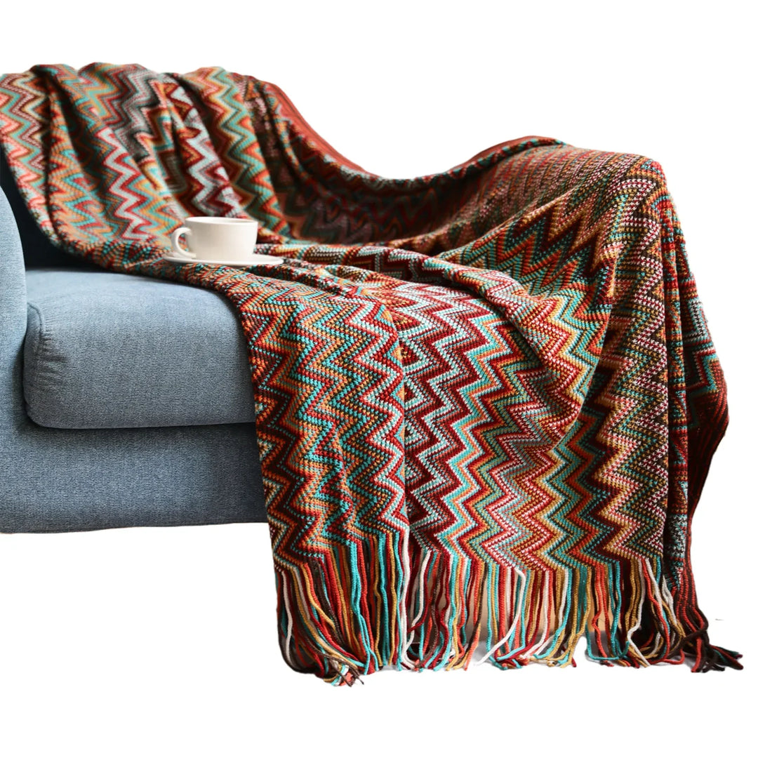 Rynx | Textile City Bohemia Style Embroidered Blanket Winter Warm Cozy Pashmina Fringe Throw Hotel Sofa Decoration Bedspread 130x230cm