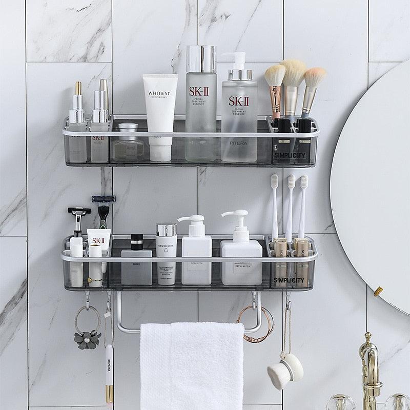 Lisslune | Modern gray triangular bathroom shelf - Slim plastic organizer solutions