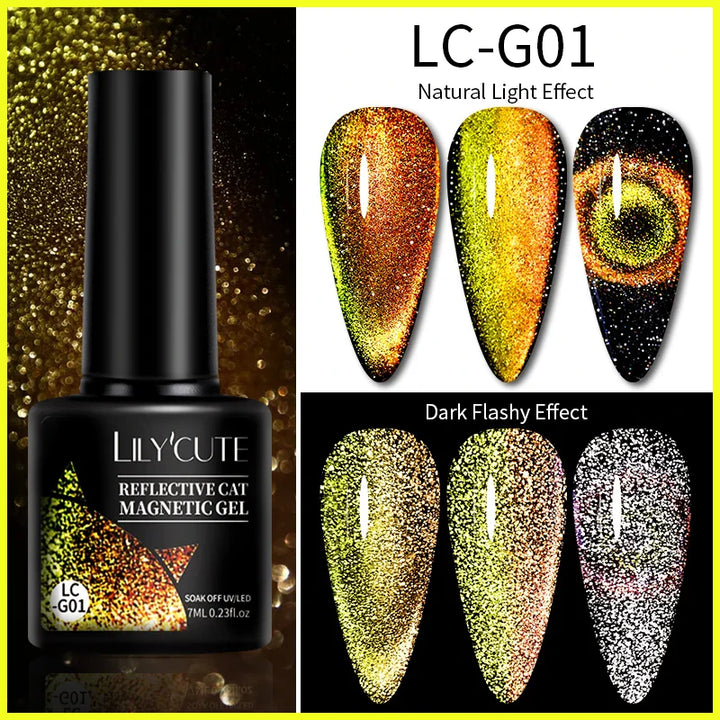 Rynx |7ML Snowlight Cat Magnetic Gel Nail Polish Grow-In-Dark Reflection Glitter Laser Semi-Permanent Soak Off UV Gel Nail Polish