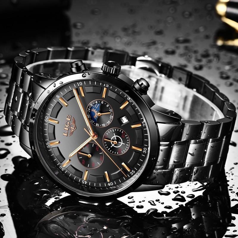 Lisslune | Military Black Steel Watch – Elegant Stainless Steel Men’s Wristwatch with Waterproof Design