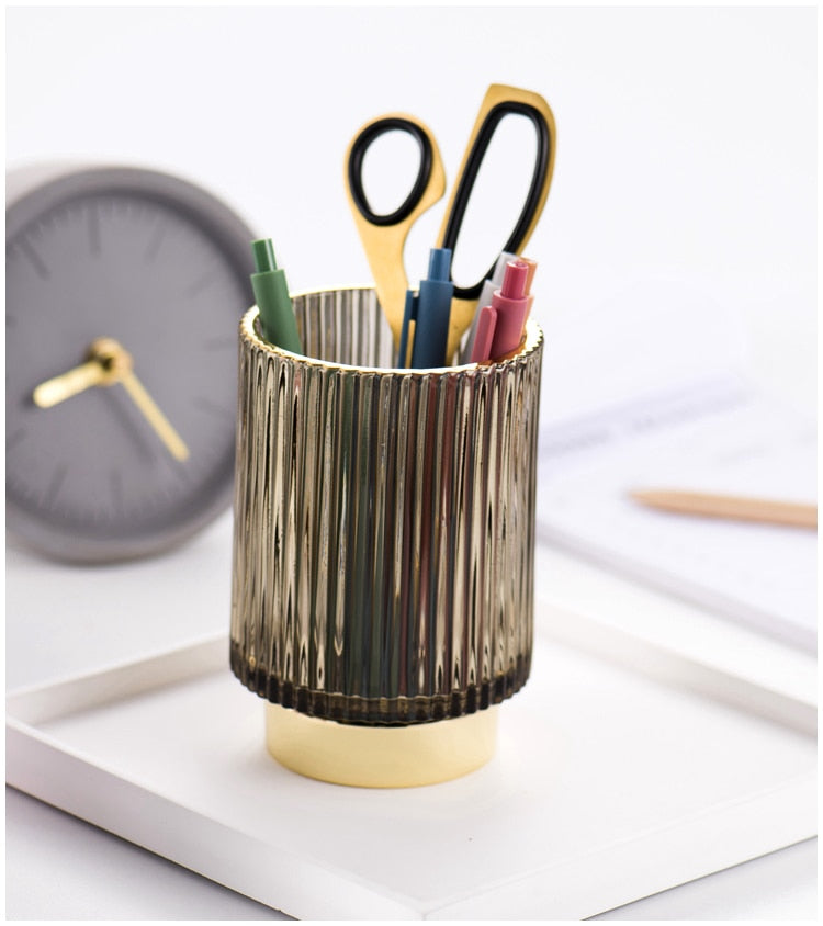 Lisslune | Elise Gold Foil Glass Makeup Halter & Organizer