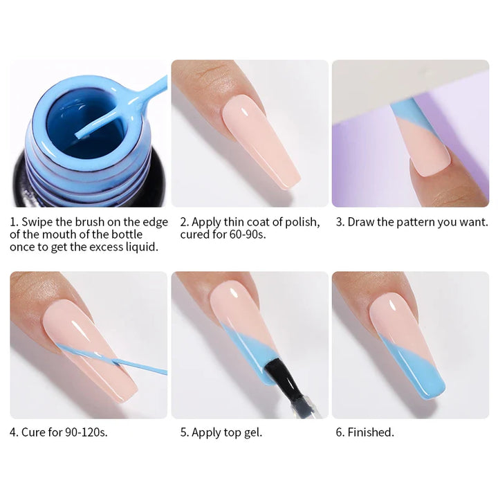 Rynx | 5ml Line Nail Art Polish Liner Pen Gel with Brush Varnish Semi Permanent Gel Nail Polish Wire Drawing Line Nail Art Tool