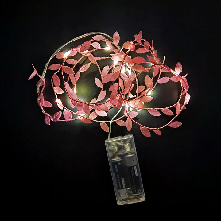 Rynx 2M 20LED Green Leaf Garland Fairy LED String Lights Artificial Leaf Vine for Christmas Home Wedding Birthday Party Decorations