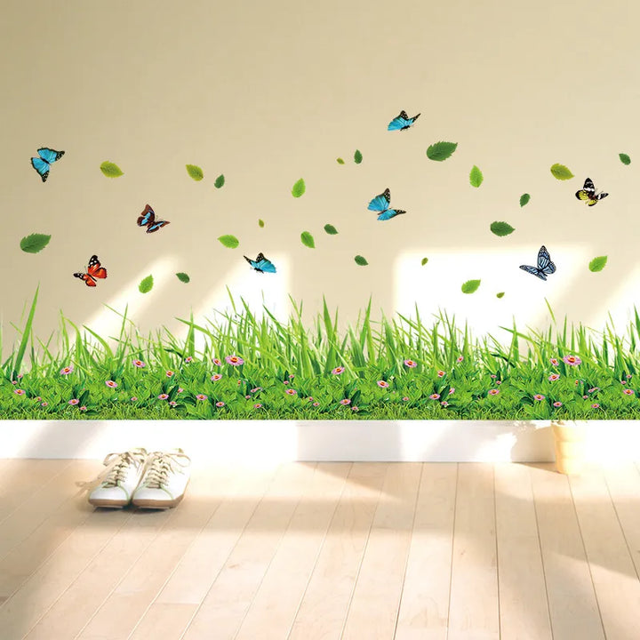 Lisslune | Serene Springtime Butterfly Green Grass Wall Stickers
