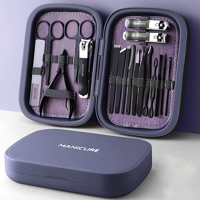 Lisslune | LuxNails | Professional Stainless Steel Manicure and Pedicure Set | Portable & Multifunctional | Luxurious Storage Box
