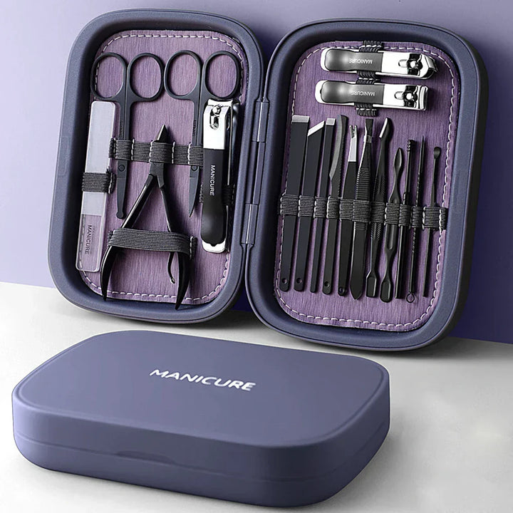 Lisslune | LuxNails | Professional Stainless Steel Manicure and Pedicure Set | Portable & Multifunctional | Luxurious Storage Box