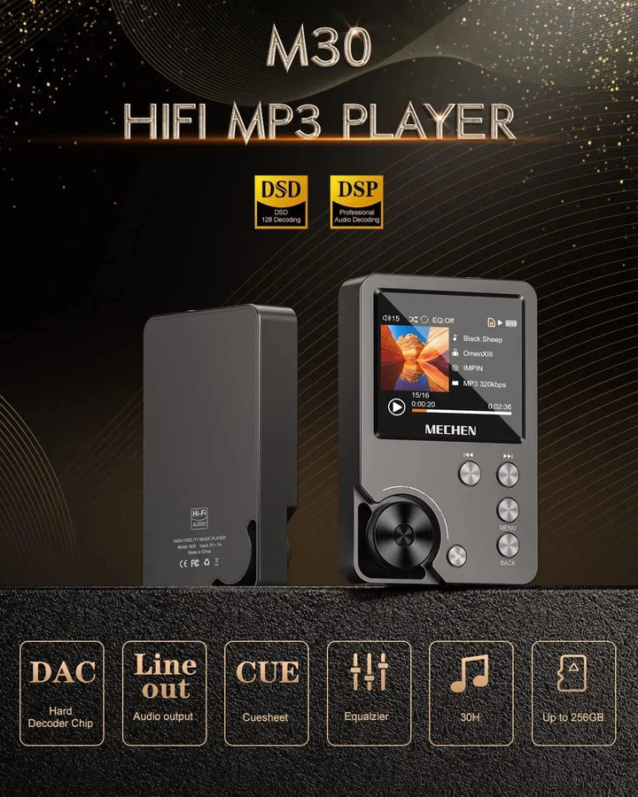 Lisslune | HiFi MP3 Player MECHEN-M30 – Premium Lossless Audio with 64GB Memory Card, Supports up to 256GB