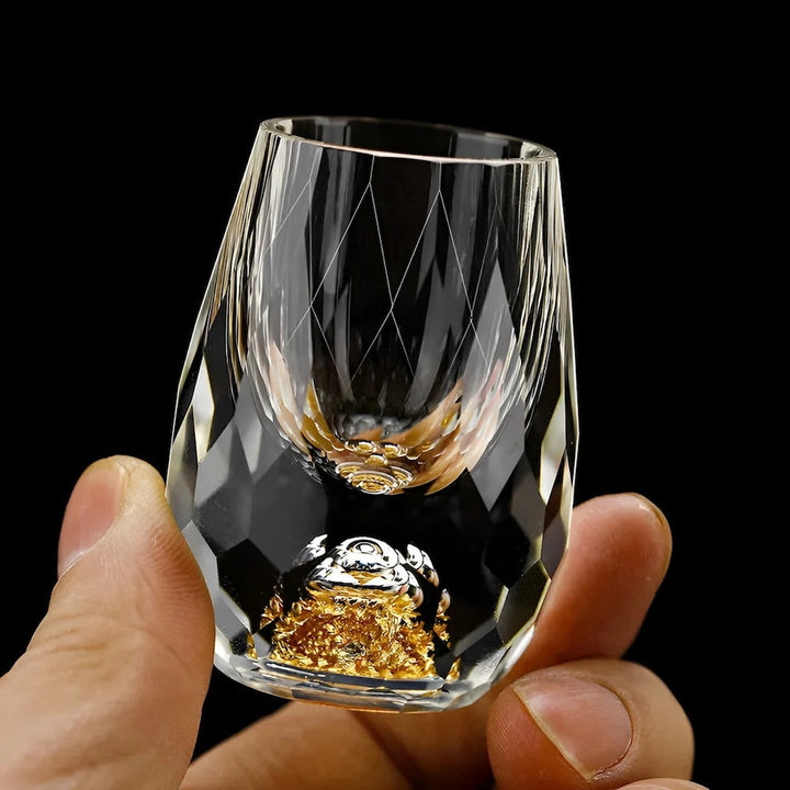 Lisslune | Luxury Crystal Glasses with Gold Flakes – Handmade – Set of 2 – For Whisky & Premium Beverages