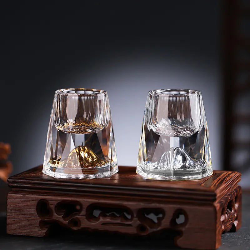Lisslune | Luxury Crystal Glasses with Gold Flakes – Handmade – Set of 2 – For Whisky & Premium Beverages