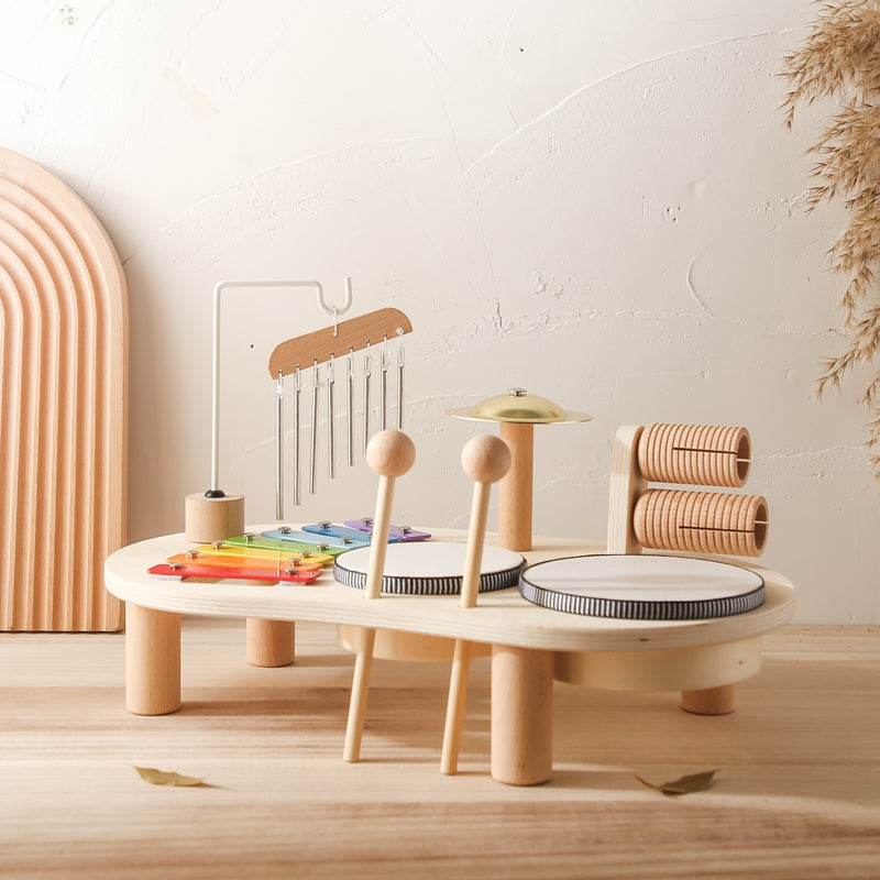 Lisslune | Wooden Kids Music Table with Xylophone Drums and Cymbals