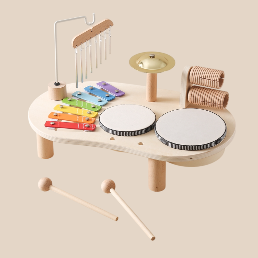 Lisslune | Wooden Kids Music Table with Xylophone Drums and Cymbals