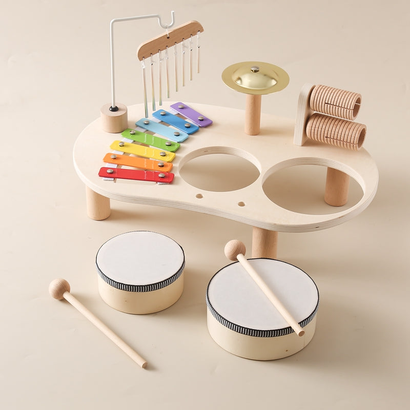 Lisslune | Wooden Kids Music Table with Xylophone Drums and Cymbals