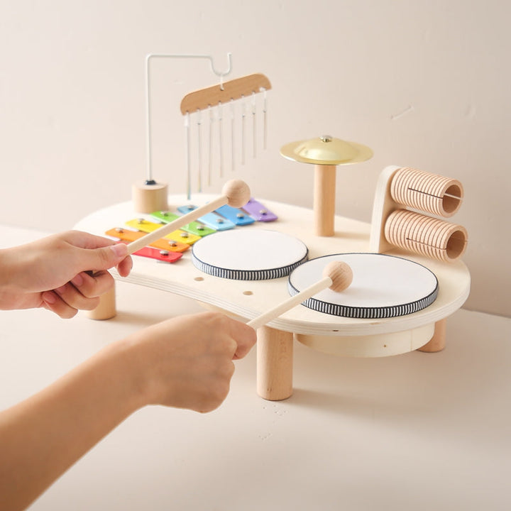 Lisslune | Wooden Kids Music Table with Xylophone Drums and Cymbals