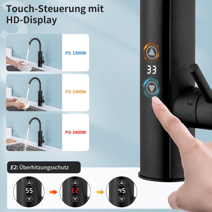 Lisslune | Kitchen faucet with instantaneous water heater, faucet 360° swivel, 3-stage touch control