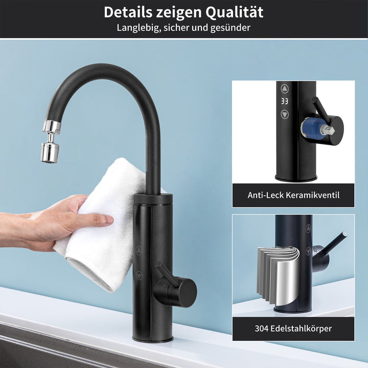 Lisslune | Kitchen faucet with instantaneous water heater, faucet 360° swivel, 3-stage touch control