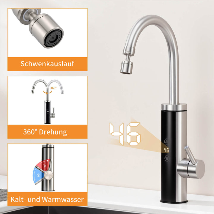Lisslune | Kitchen faucet with instantaneous water heater, faucet 360° swivel, 3-stage touch control