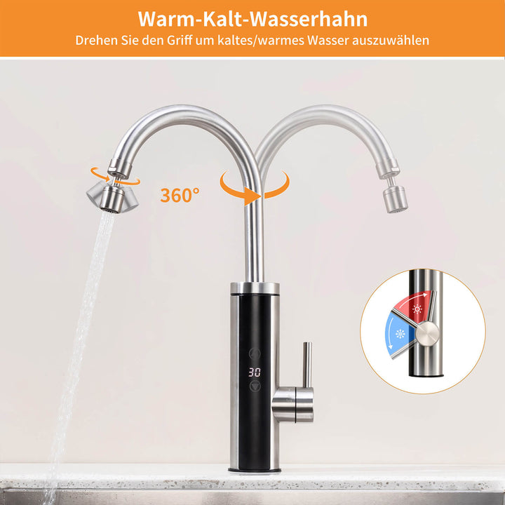 Lisslune | Kitchen faucet with instantaneous water heater, faucet 360° swivel, 3-stage touch control