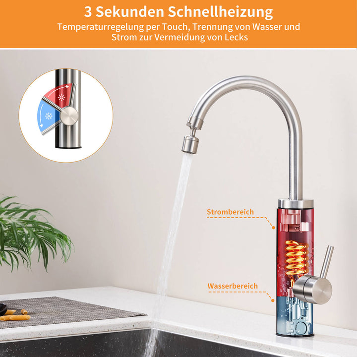 Lisslune | Kitchen faucet with instantaneous water heater, faucet 360° swivel, 3-stage touch control