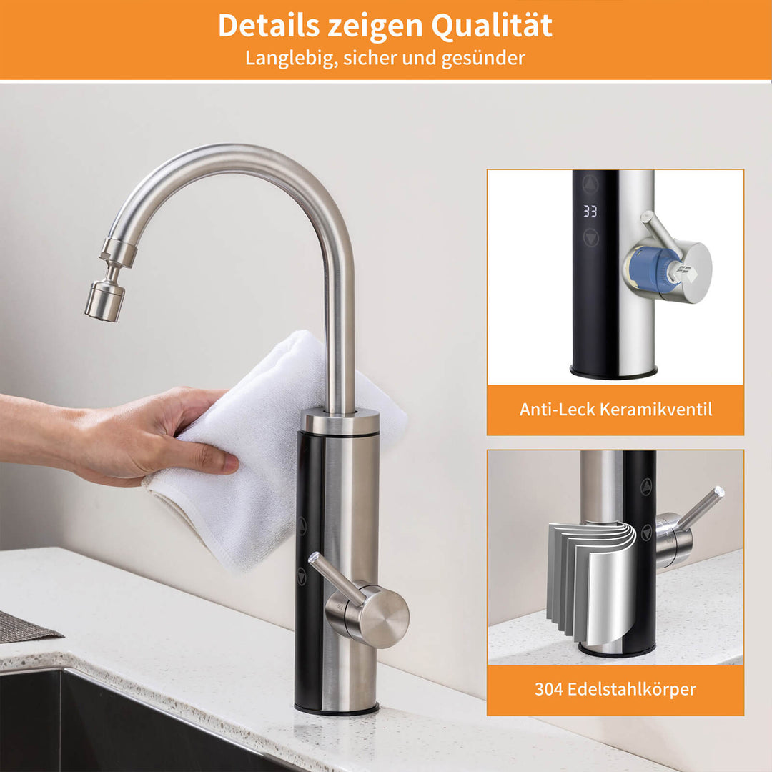 Lisslune | Kitchen faucet with instantaneous water heater, faucet 360° swivel, 3-stage touch control