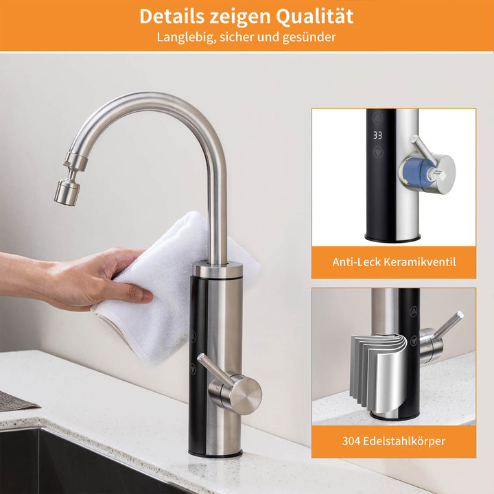 Lisslune | Kitchen faucet with instantaneous water heater, faucet 360° swivel, 3-stage touch control