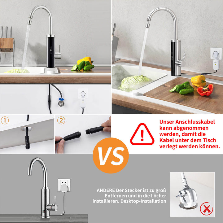 Lisslune | Kitchen faucet with instantaneous water heater, faucet 360° swivel, 3-stage touch control