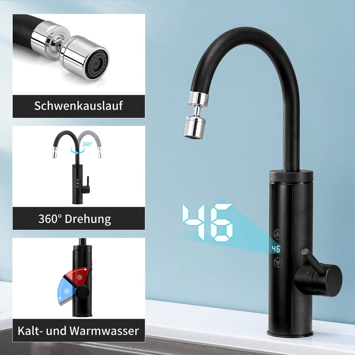 Lisslune | Kitchen faucet with instantaneous water heater, faucet 360° swivel, 3-stage touch control