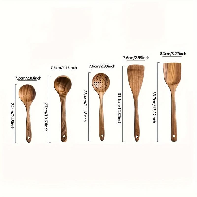 Lisslune | WOODERY – Kitchen utensil set made of teak wood, pan-friendly & durable