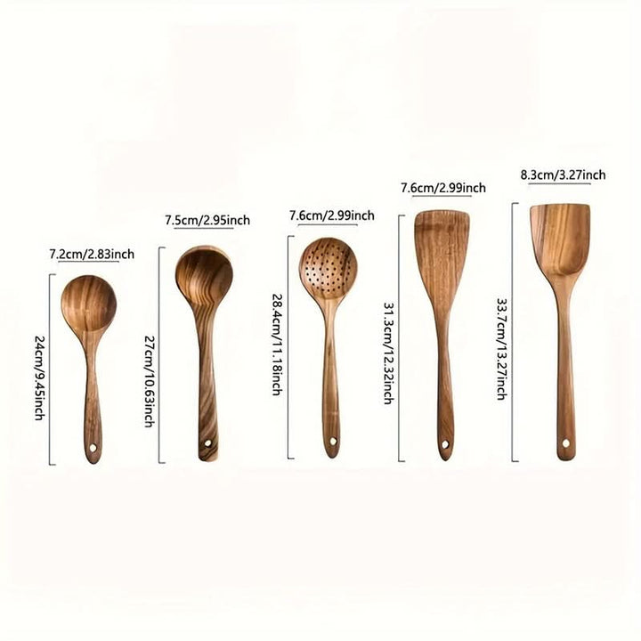 Lisslune | WOODERY – Kitchen utensil set made of teak wood, pan-friendly & durable