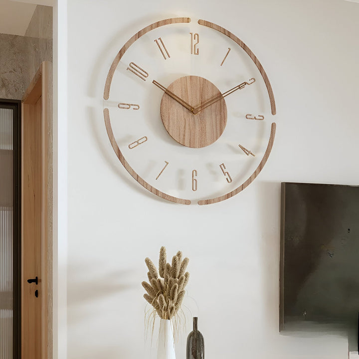 Lisslune | ClearWood Transparent Wall Clock – Silent Quartz with Wooden Details