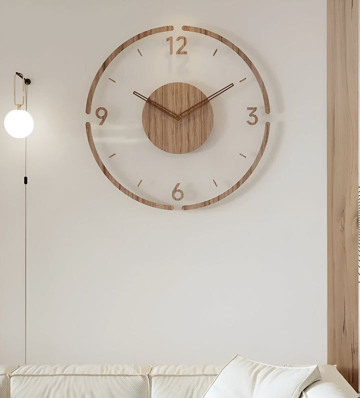 Lisslune | ClearWood Transparent Wall Clock – Silent Quartz with Wooden Details