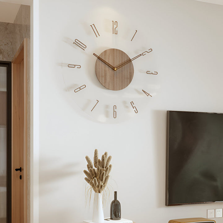 Lisslune | ClearWood Transparent Wall Clock – Silent Quartz with Wooden Details