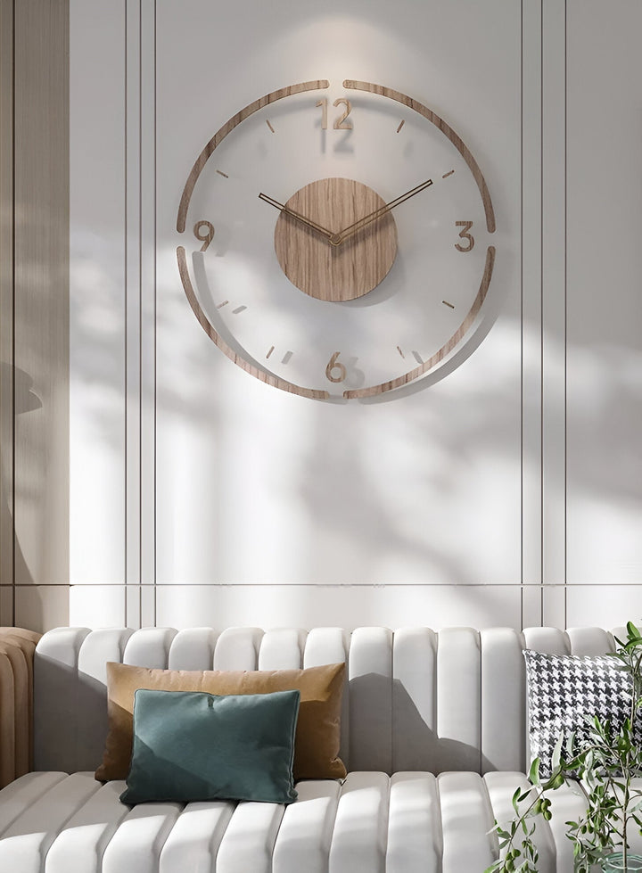 Lisslune | ClearWood Transparent Wall Clock – Silent Quartz with Wooden Details