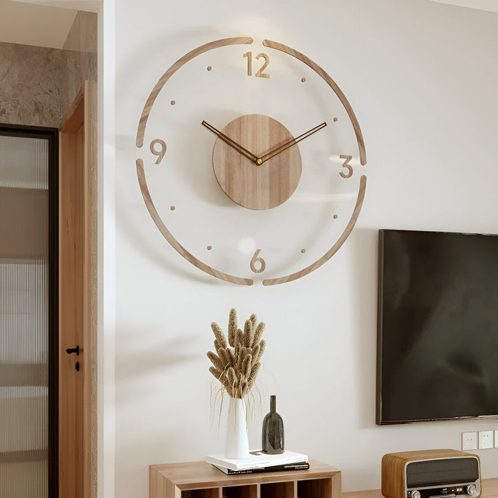 Lisslune | ClearWood Transparent Wall Clock – Silent Quartz with Wooden Details