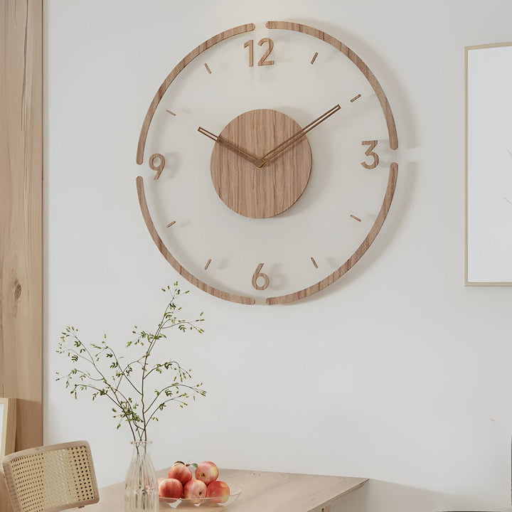 Lisslune | ClearWood Transparent Wall Clock – Silent Quartz with Wooden Details