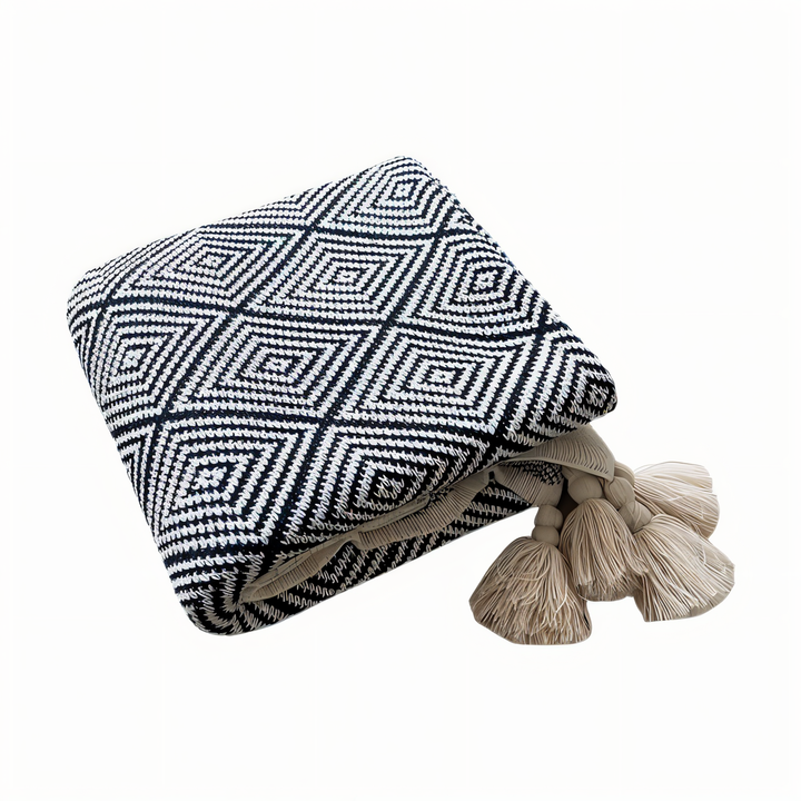 Lisslune | POLYSTRIPE – Cozy Black-White Geometric Fleece Blanket