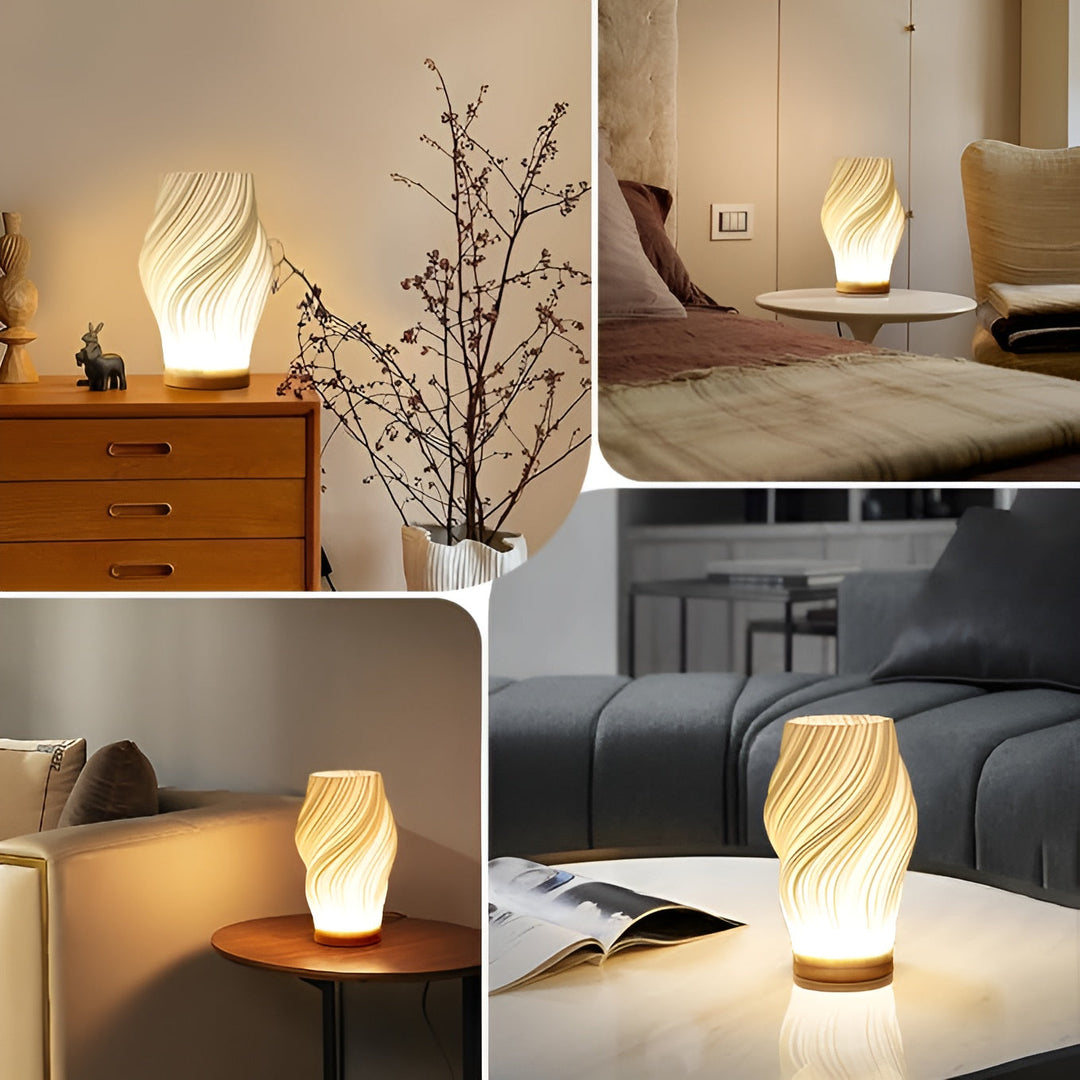 Lisslune | DreamWave - Modern cream-colored 3D wave lamp with elegant metal base
