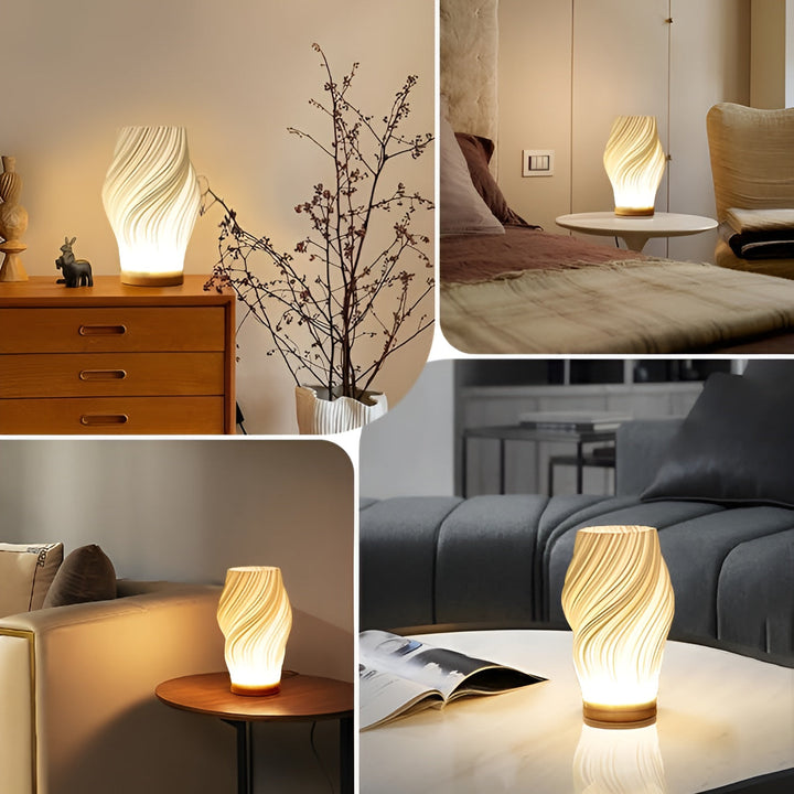 Lisslune | DreamWave - Modern cream-colored 3D wave lamp with elegant metal base