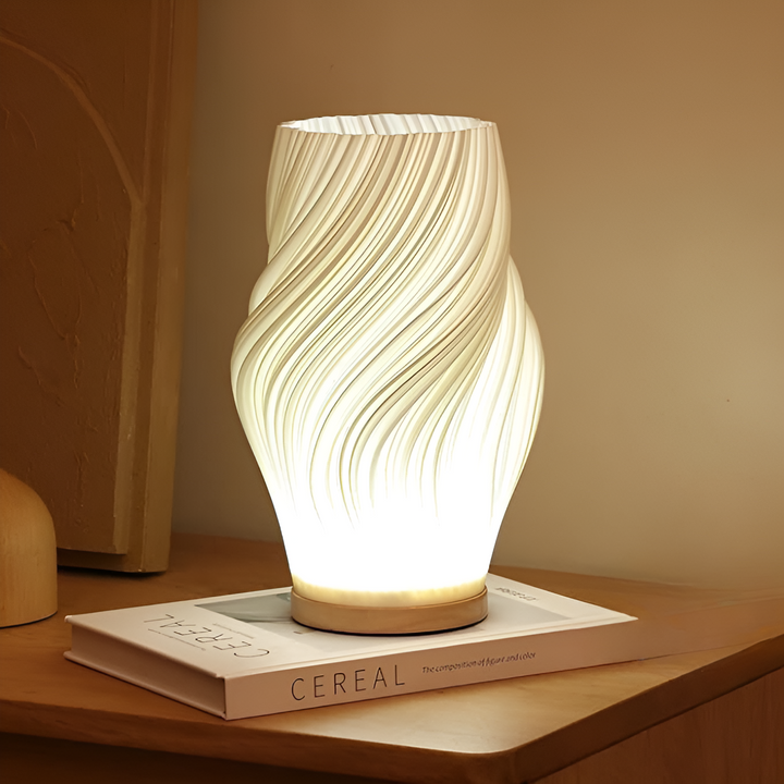 Lisslune | DreamWave - Modern cream-colored 3D wave lamp with elegant metal base