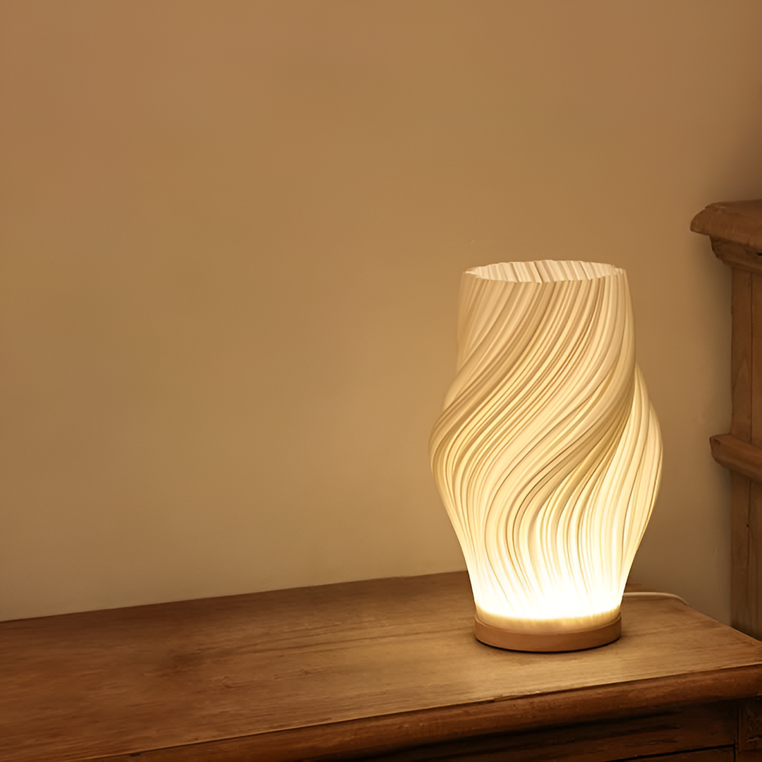 Lisslune | DreamWave - Modern cream-colored 3D wave lamp with elegant metal base