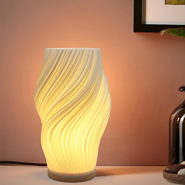Lisslune | DreamWave - Modern cream-colored 3D wave lamp with elegant metal base