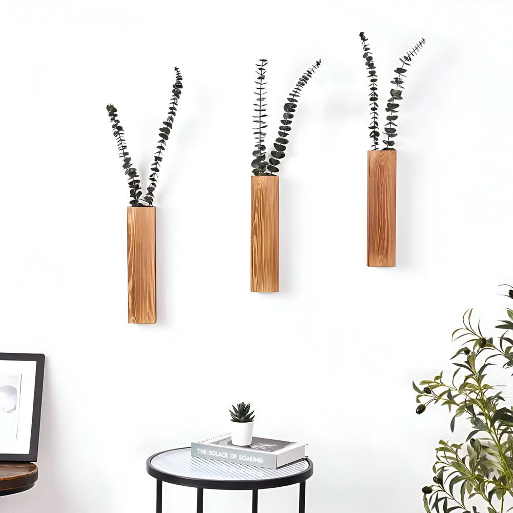 Lisslune | Wooden Wall Vase Rectangular Plant Shelf 30 cm