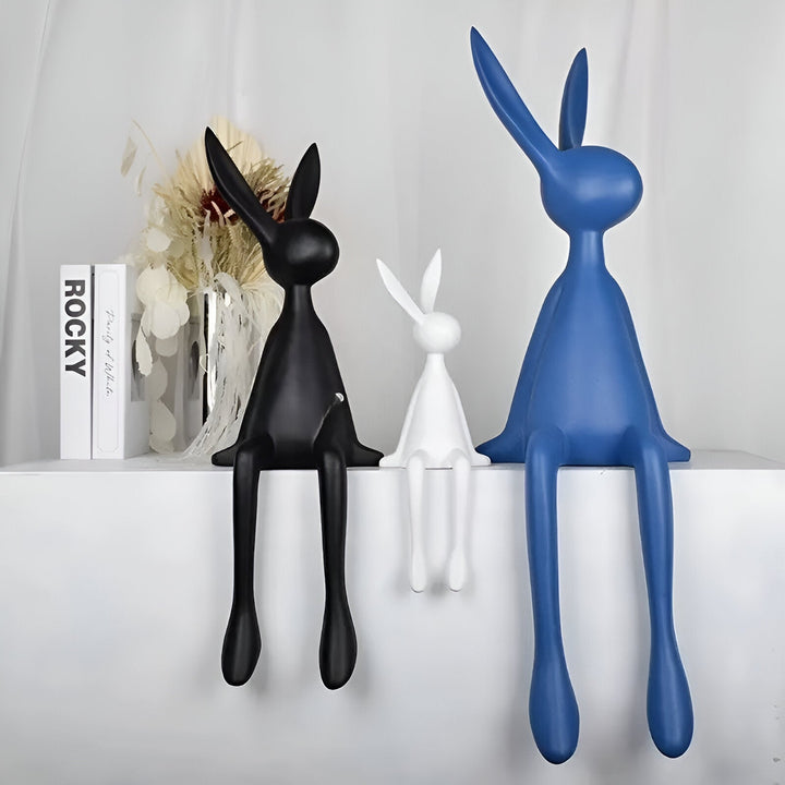 Lisslune | ResinLux | Modern Resin Easter Bunny – Black, White, or Blue Sitting Rabbit Decoration