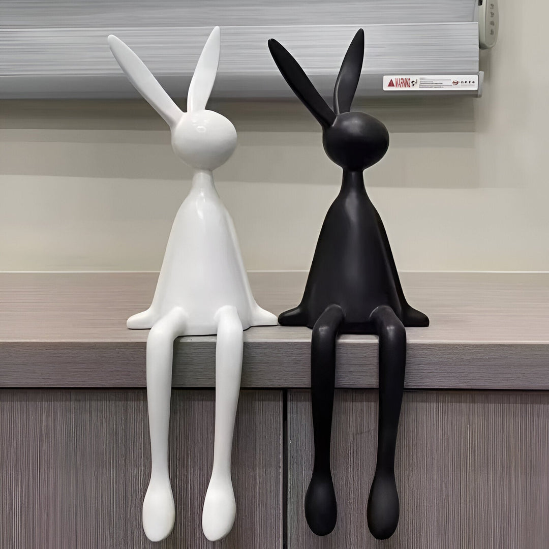 Lisslune | ResinLux | Modern Resin Easter Bunny – Black, White, or Blue Sitting Rabbit Decoration