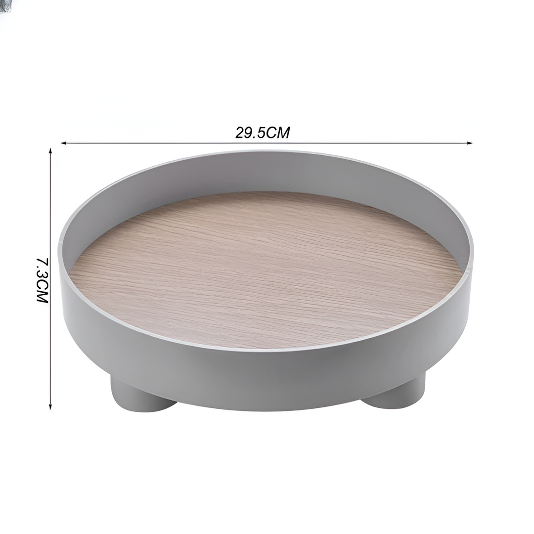 Lisslune | Round Serving Tray - Decorative Tray Made of Wood - White Tray Made of Ceramic