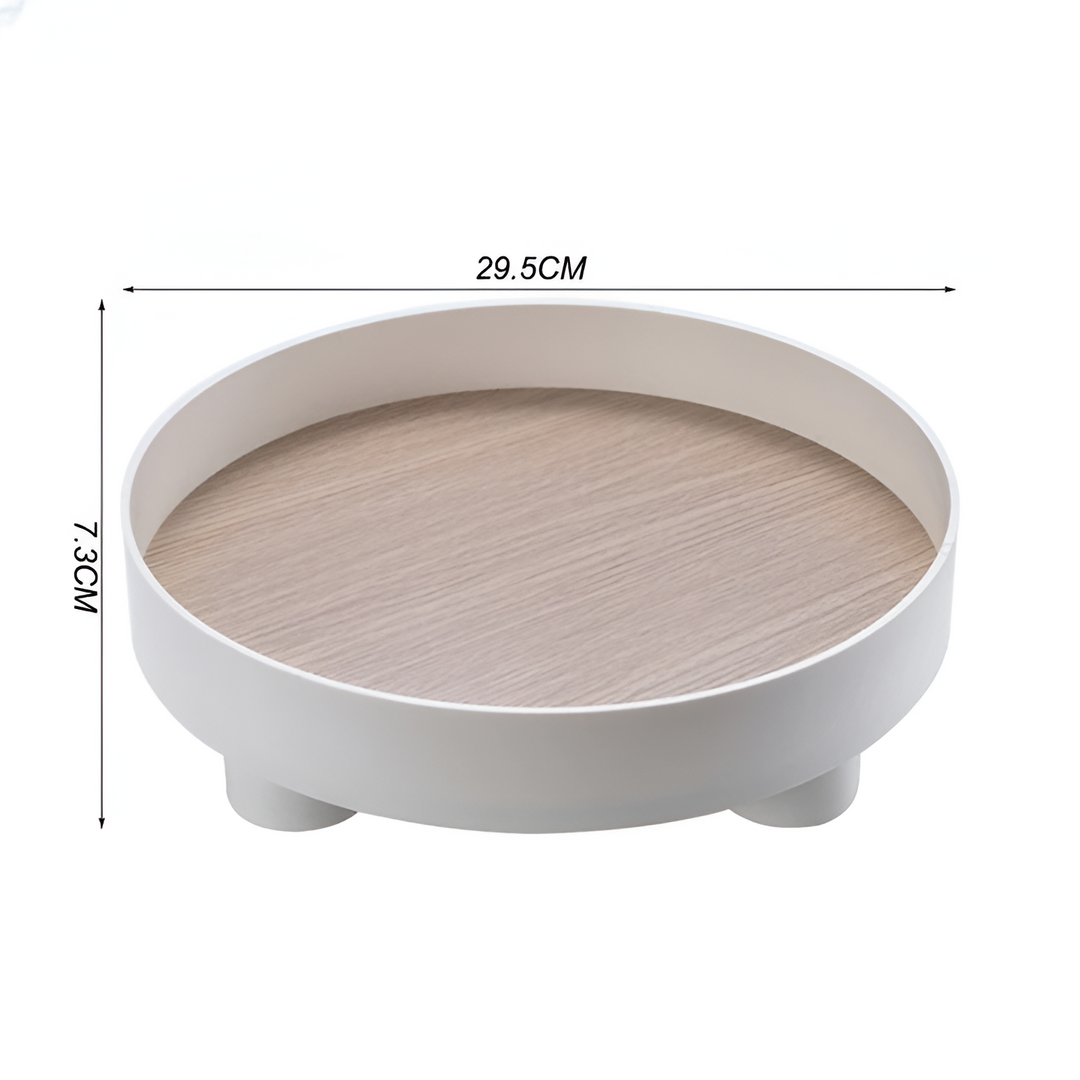 Lisslune | Round Serving Tray - Decorative Tray Made of Wood - White Tray Made of Ceramic