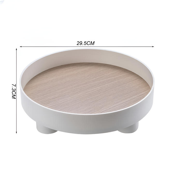 Lisslune | Round Serving Tray - Decorative Tray Made of Wood - White Tray Made of Ceramic