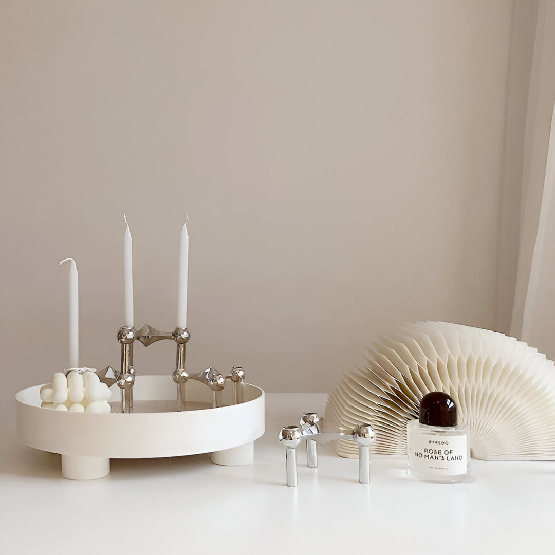 Lisslune | Round Serving Tray - Decorative Tray Made of Wood - White Tray Made of Ceramic